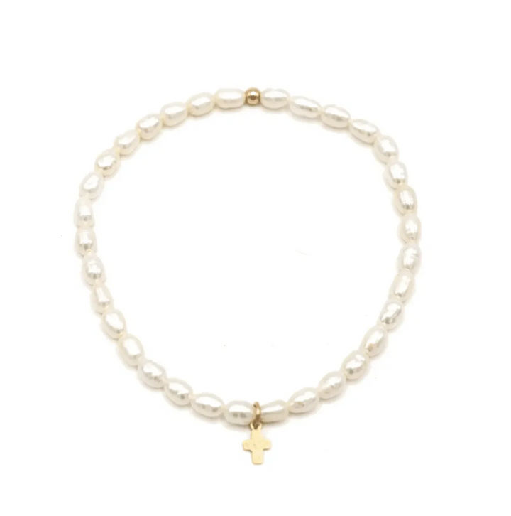 Rice Pearl Beaded Bracelet - w/ Luxe Cross