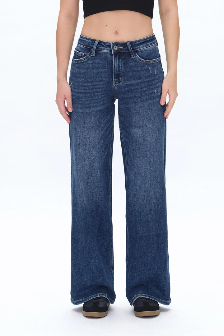 Mid Rise Wide Leg Jeans, Dark Blue