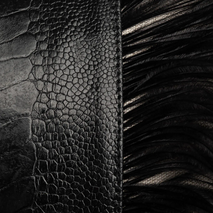 Ostrich Trim Linen Lumbar Pillow, Black Natural - 13 Hub Lane   |  Ostrich Lumbars