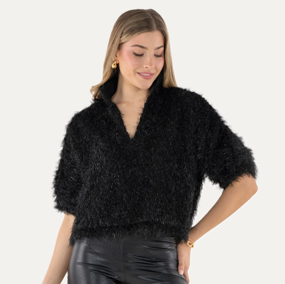 Estelle Top - Black Tie Feather Fringe