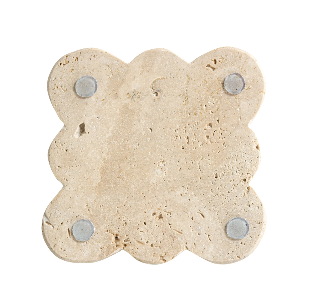 Travertine Coasters w/ Scalloped Edge, S/4