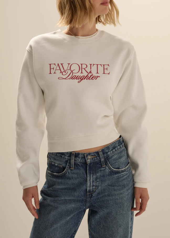 Favorite Daughter Embroidery Ritzy Classic Sweatshirt, Sugar & True Red