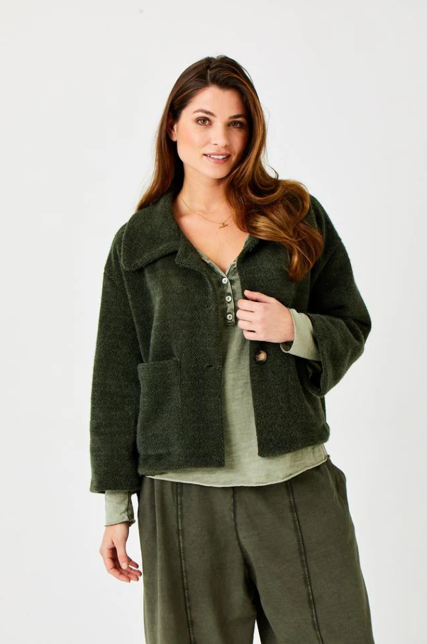 Noah Soft Fluffy Jacket With Front Pockets, Army - 13 Hub Lane   |  