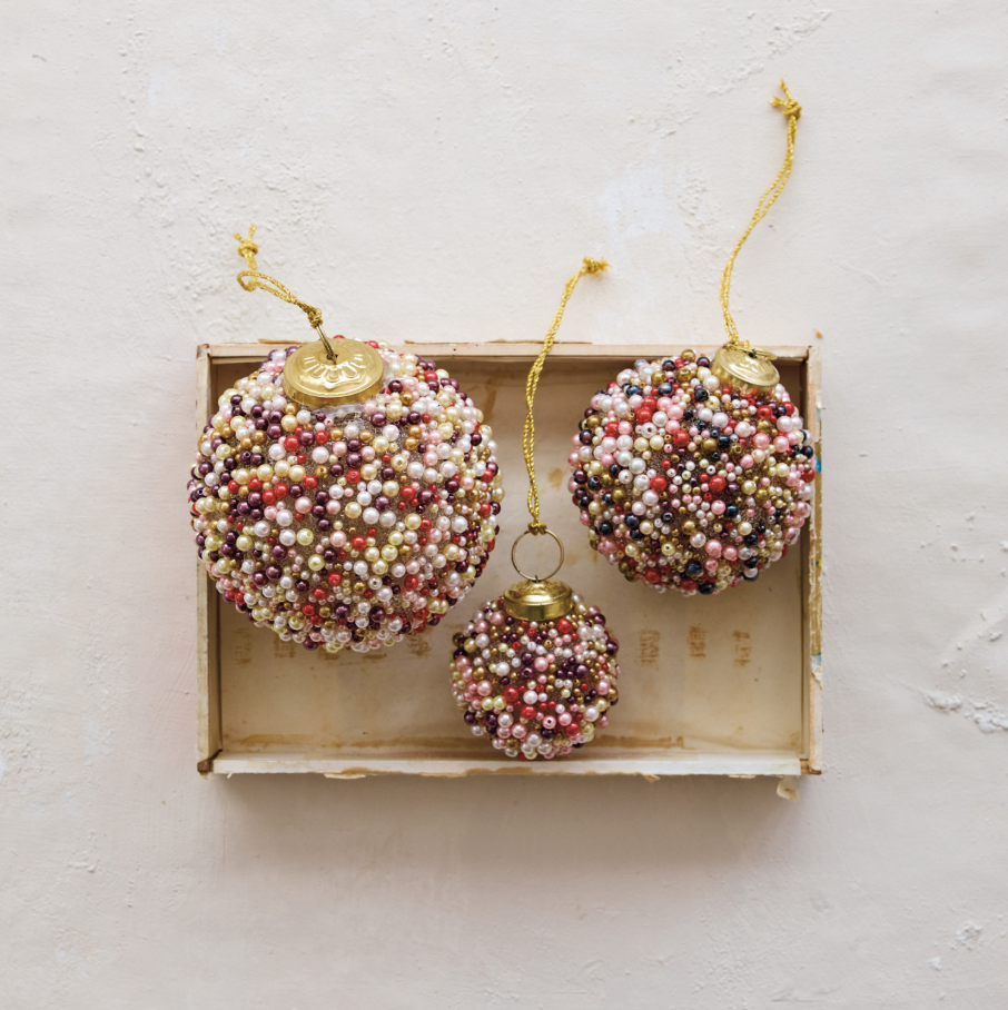 Beaded Glass Ball Ornament, Rainbow Multi