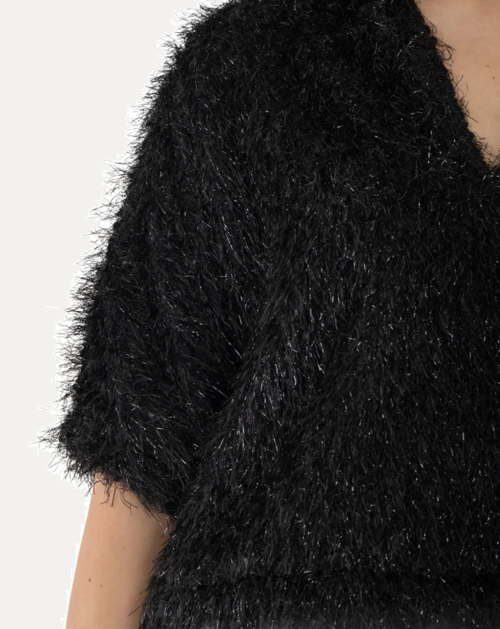 Estelle Top - Black Tie Feather Fringe