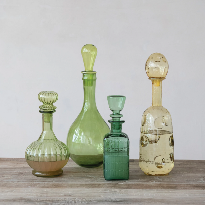 28 oz. Embossed Glass Grid Pattern Decanter, Dark Green - 13 Hub Lane   |  Decanters
