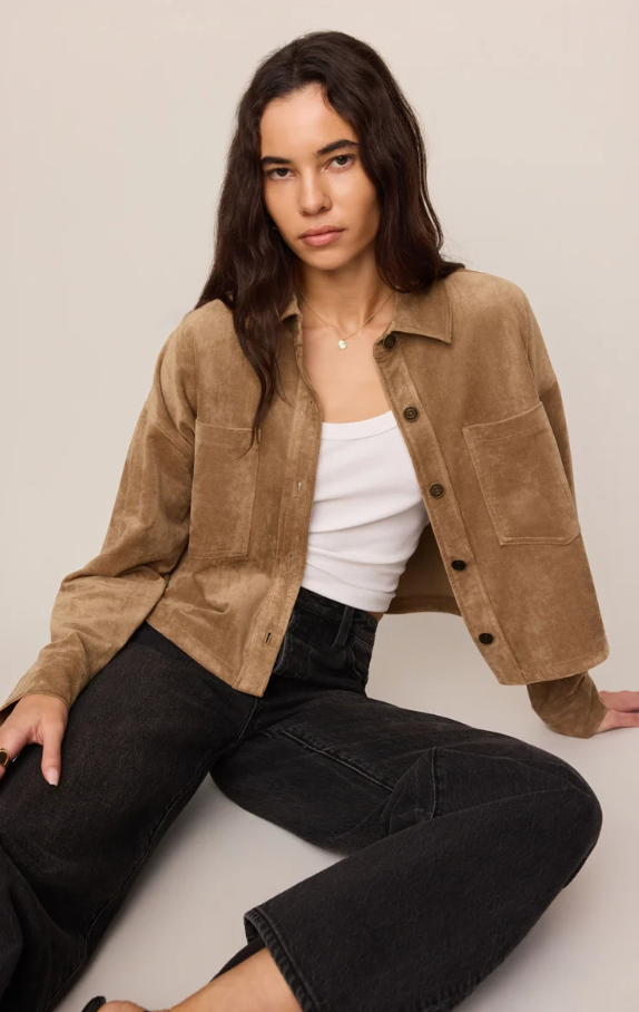 All Day Cropped Suede Jacket, Light Sand