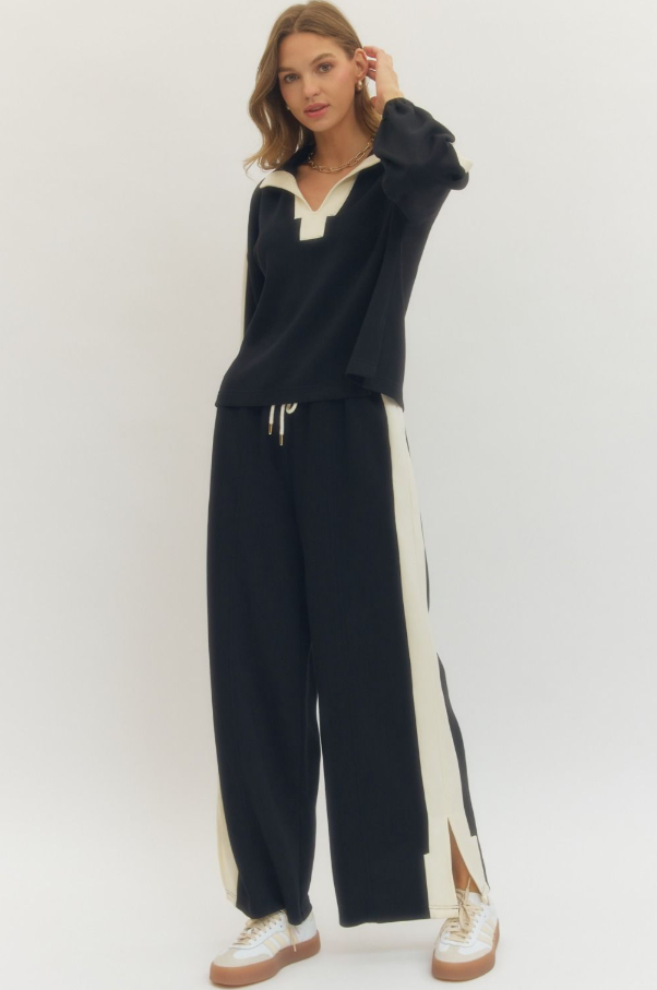 Contrast Knit Pants, Black