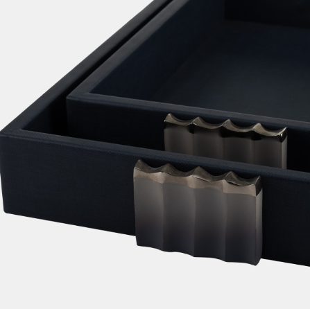Blue Ombre Leather + Wood Tray Set - Thumbnail 4
