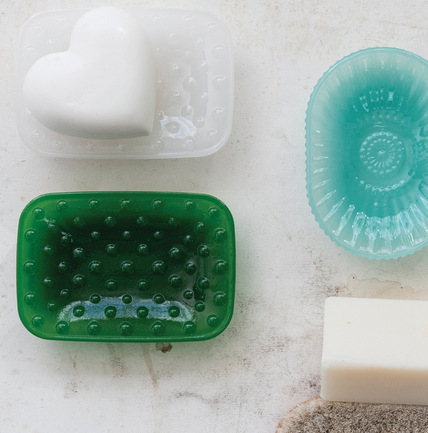 Embossed Milk Glass Footed Soap Dish