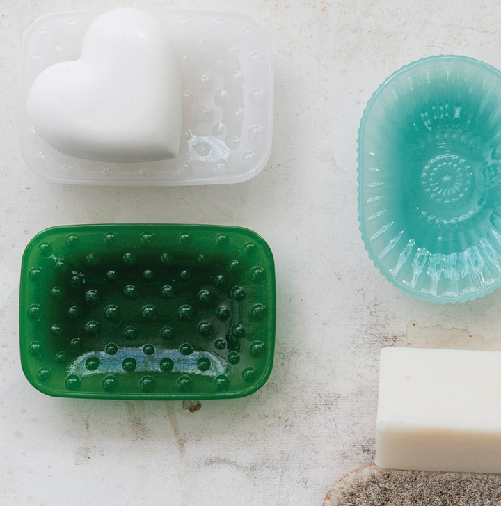 Embossed Milk Glass Footed Soap Dish