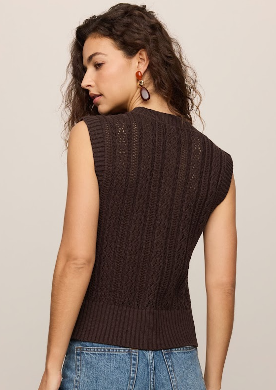 Cabot Crochet Vest, Dark Chocolate