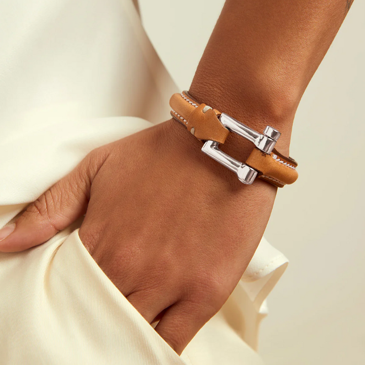 CXC Silver Square Camel Leather Bracelet