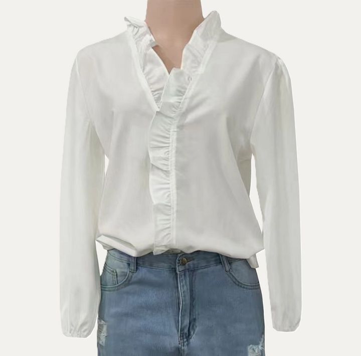 Long-Sleeve Ruffle Shirt, White - 13 Hub Lane   |  