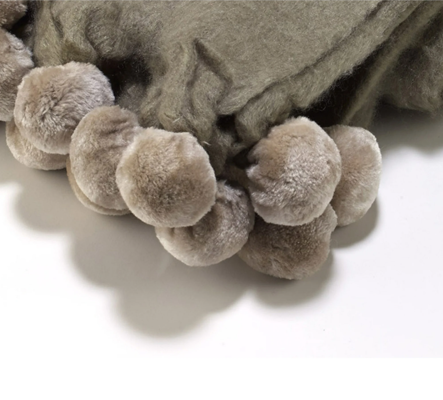 Bella Pom Pom Mohair Throw, Taupe - 13 Hub Lane   |  Mohair Throws