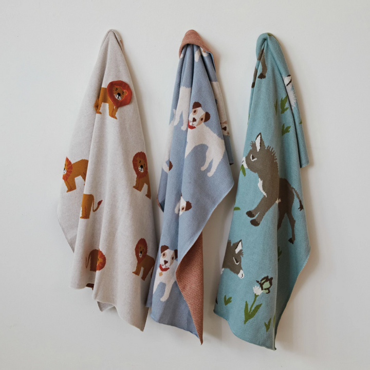 Cotton Knit Baby Blanket w/ Dogs - 13 Hub Lane   |  Baby Blankets