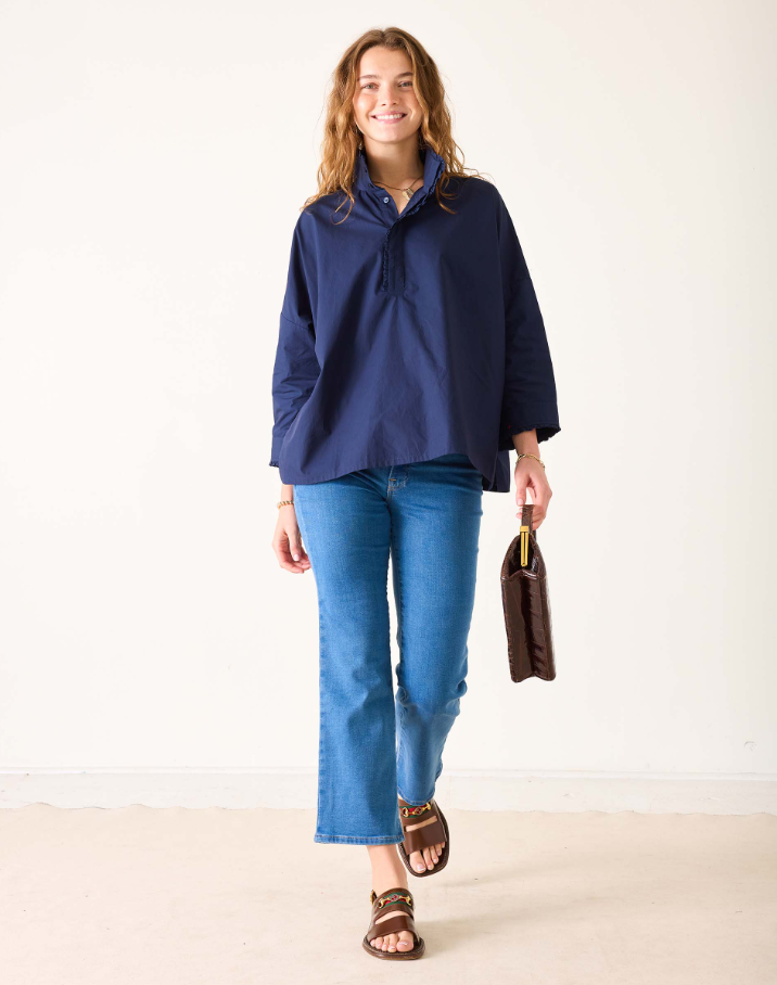 Emerson Ruffle Top, Navy