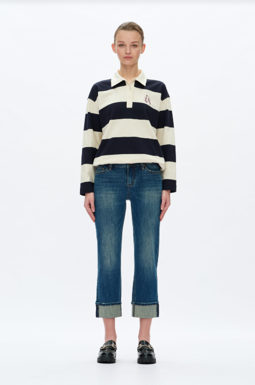 Low Rise Straight Leg Jeans, Retro Dark Blue - 13 Hub Lane   |  Cropped Straight Leg Pants