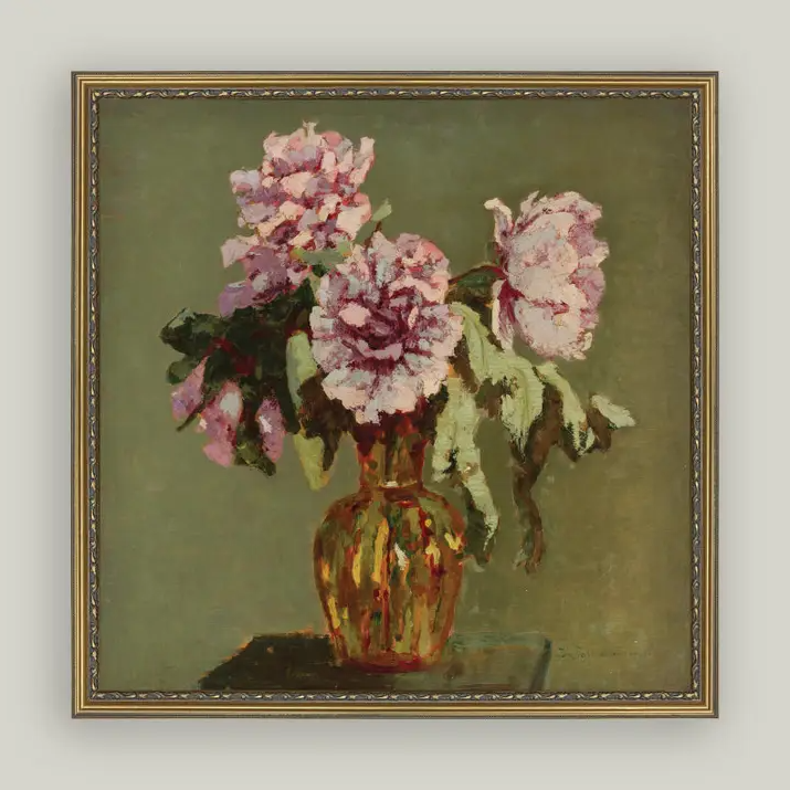 Peonies and Small Yellow Vase