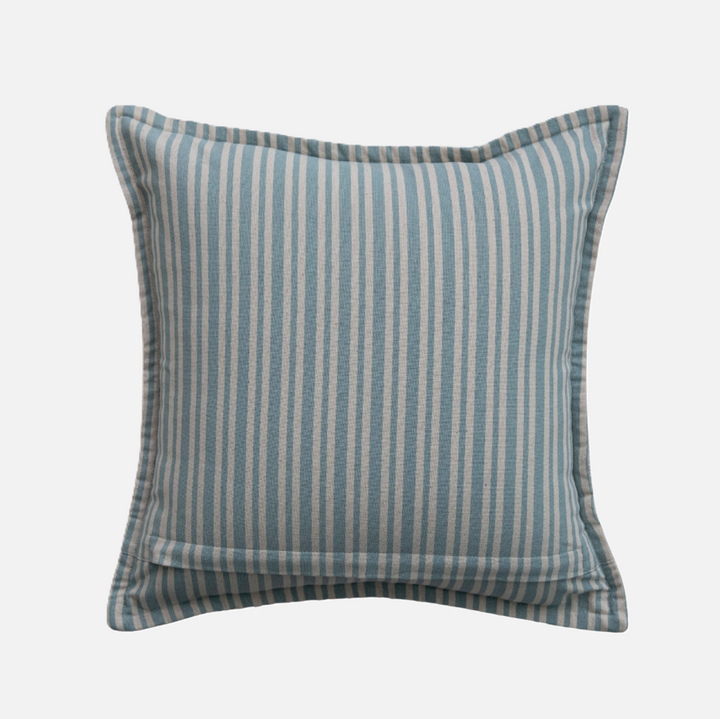 Hand-Embroidered Striped Pillow, Blue