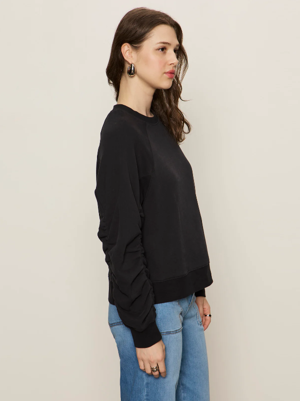 Shirred Sleeve Sweatshirt, Black