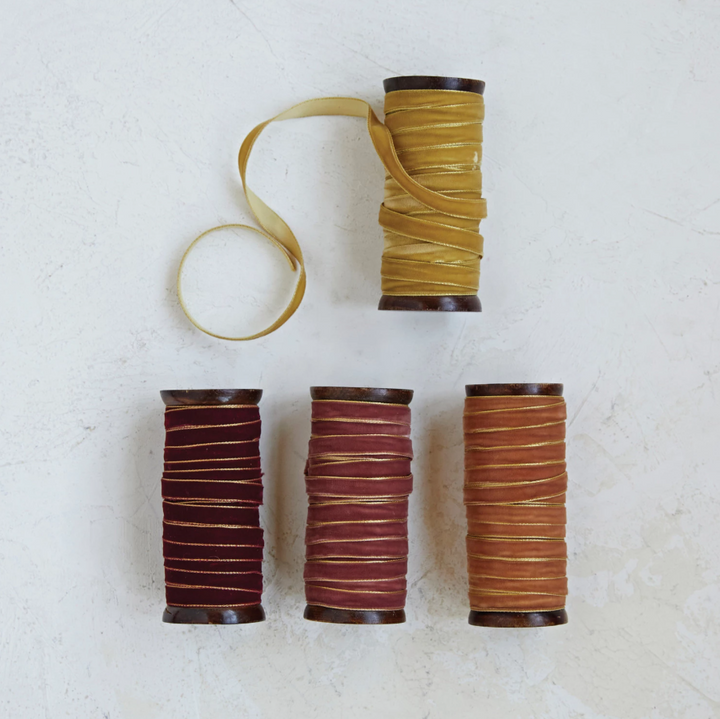 Metallic Edged Velvet Ribbon on Wooden Spool - 13 Hub Lane   |  Ribbons