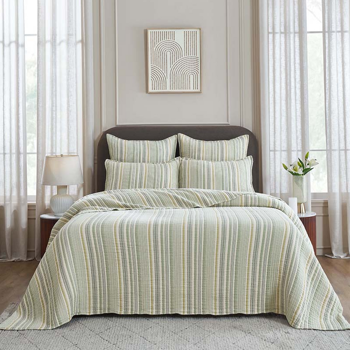 Edward Stonewash Cotton Stripe, Green Multi - 13 Hub Lane   |  Matching Bedding