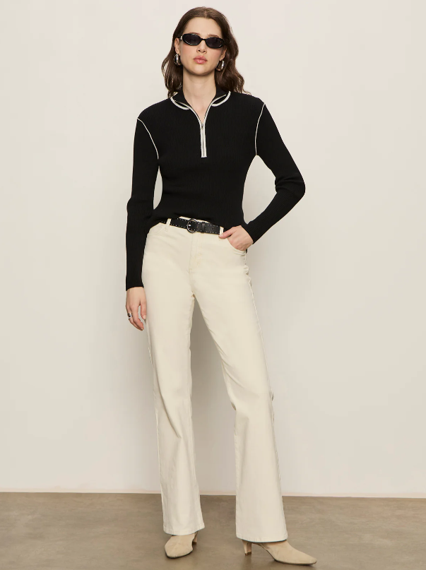 Sporty Rib Zip Up, Black w/ Chalk Tipping