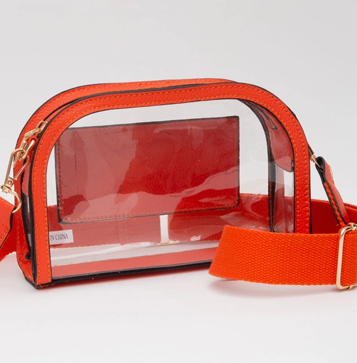 Transparent Crossbody Camera Bag, Orange - 13 Hub Lane   |  Clear Crossbodies