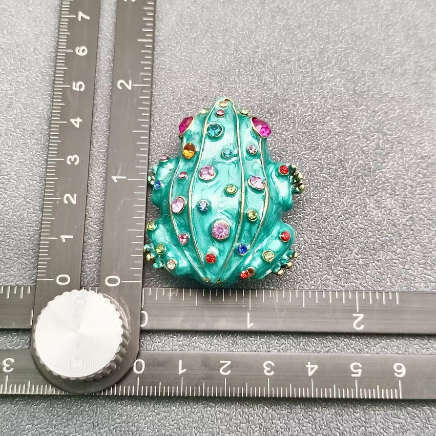 Inlaid Enamel & Rhinestone Frog Brooch