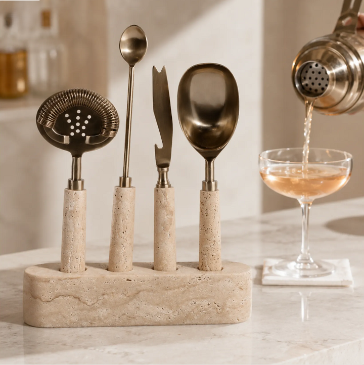 Sheffield Travertine Bar Utensil 4PC Set