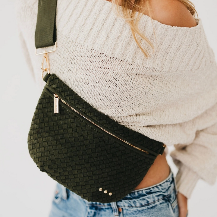 Suede Westlyn Woven Bum Bag, Olive