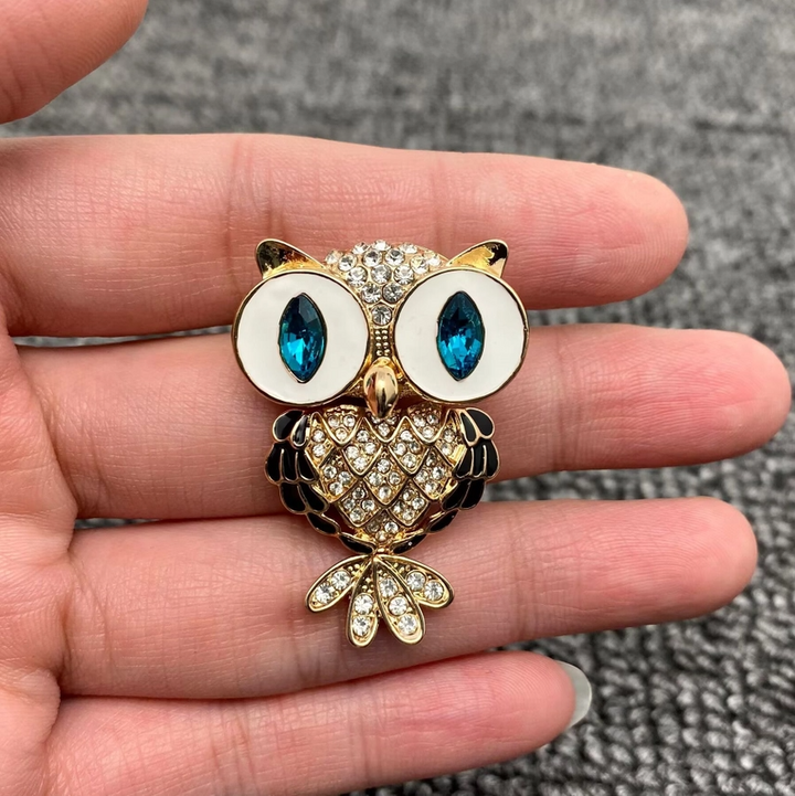 Rhinestone & Enamel Owl Brooch - 13 Hub Lane   |  Brooches