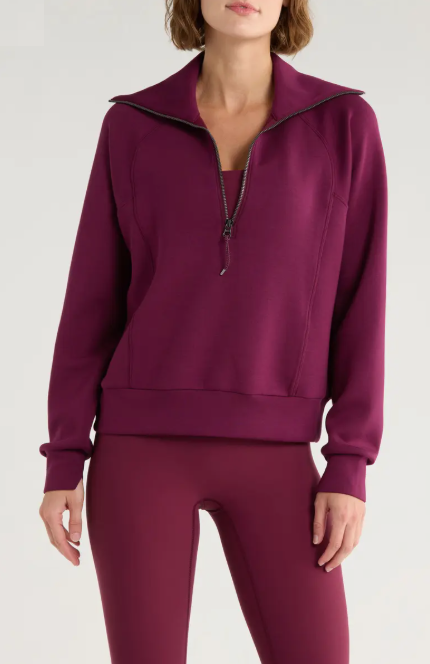 Spanx AirEssentials Half Zip, Plum Berry - 13 Hub Lane   |  Half-Zip Sweatshirts
