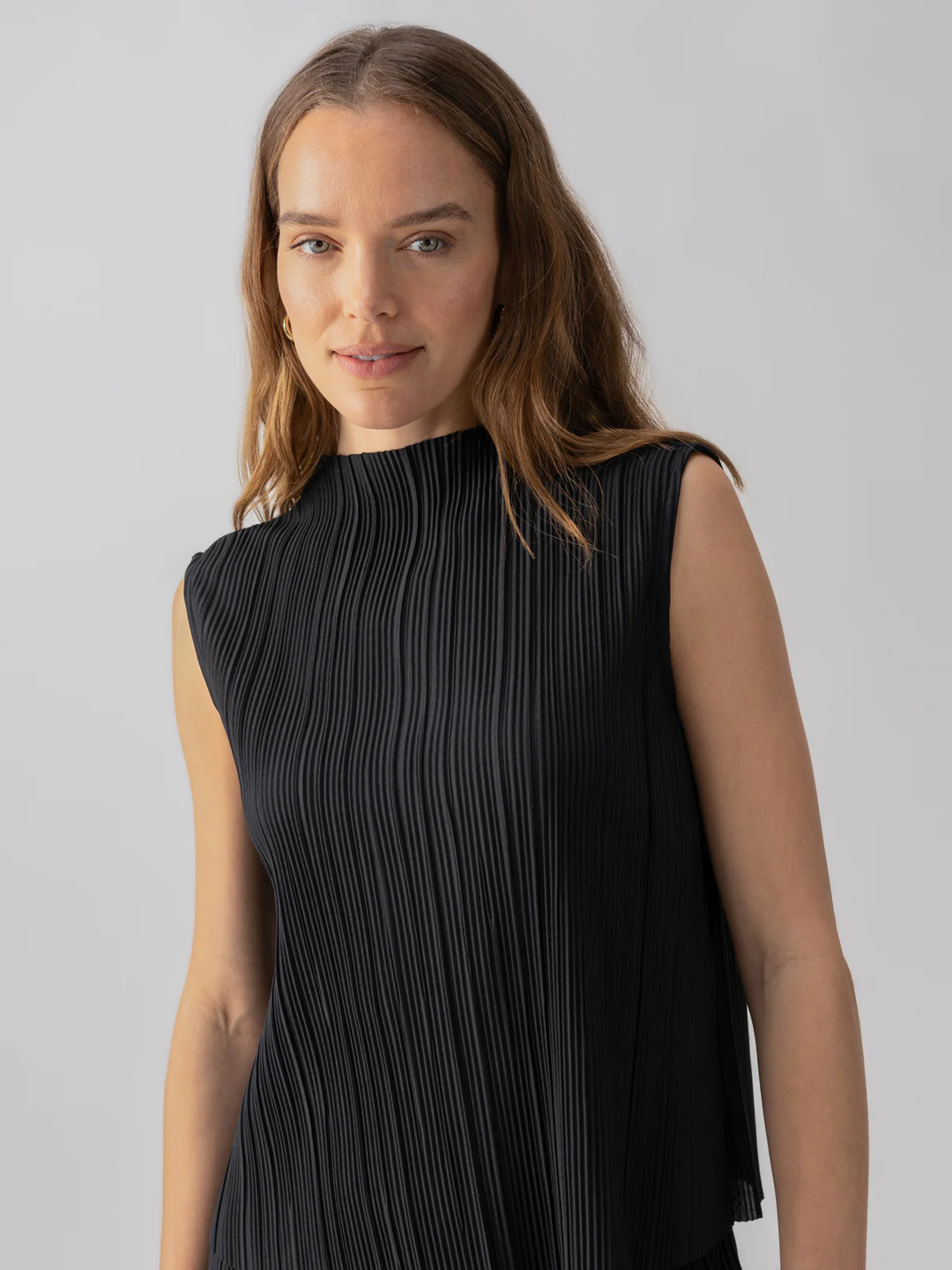 Plisse Mock Neck Top Black