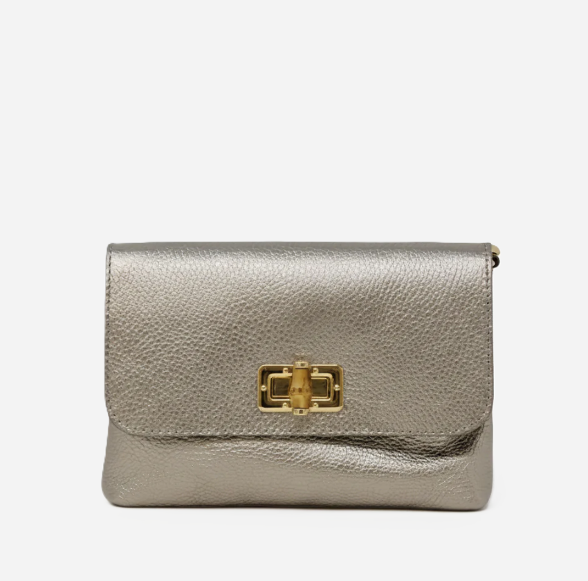 Italian Leather Clutch & Crossbody Bag, Pewter