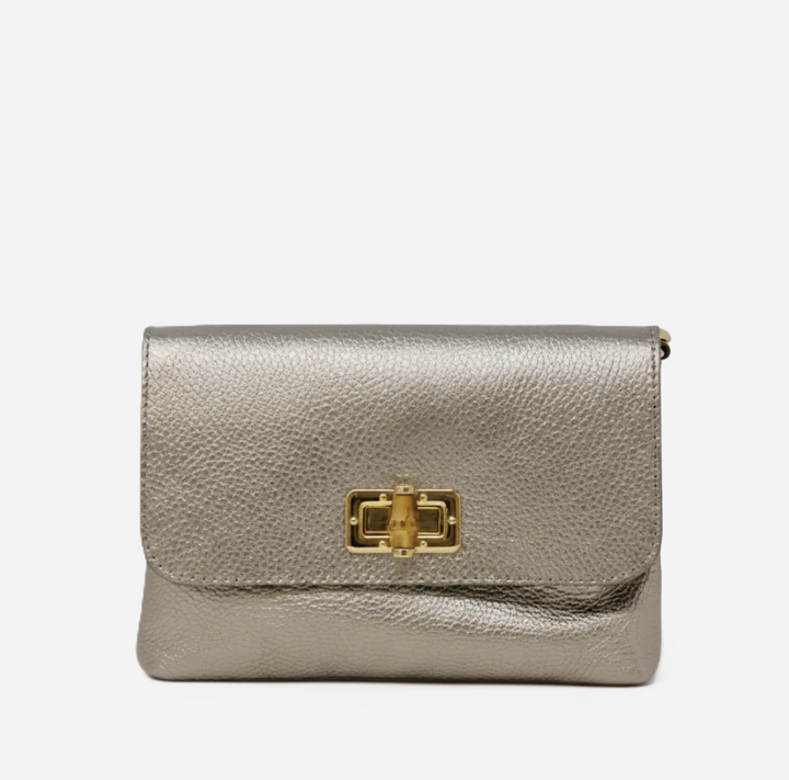Italian Leather Clutch & Crossbody Bag, Pewter