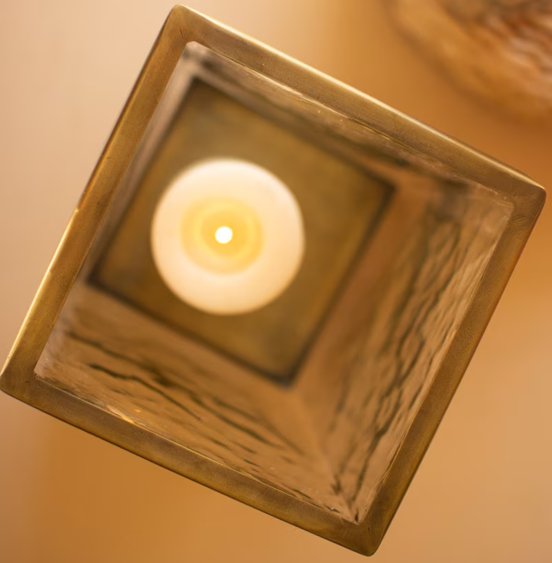 Square Glass & Brass Hurricane