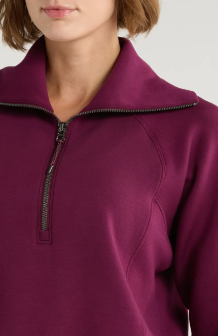 Spanx AirEssentials Half Zip, Plum Berry - 13 Hub Lane   |  Half-Zip Sweatshirts