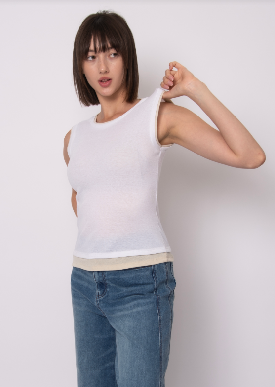 Layla Double Layer Tank, White & Stone