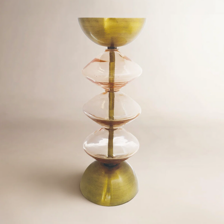 Recycled Glass & Metal Pillar Holder - 13 Hub Lane   |  Glass Candle Holders