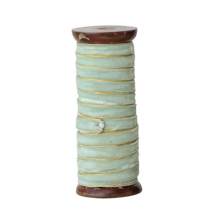 Metallic Edged Velvet Ribbon on Wooden Spool - 13 Hub Lane   |  Ribbons
