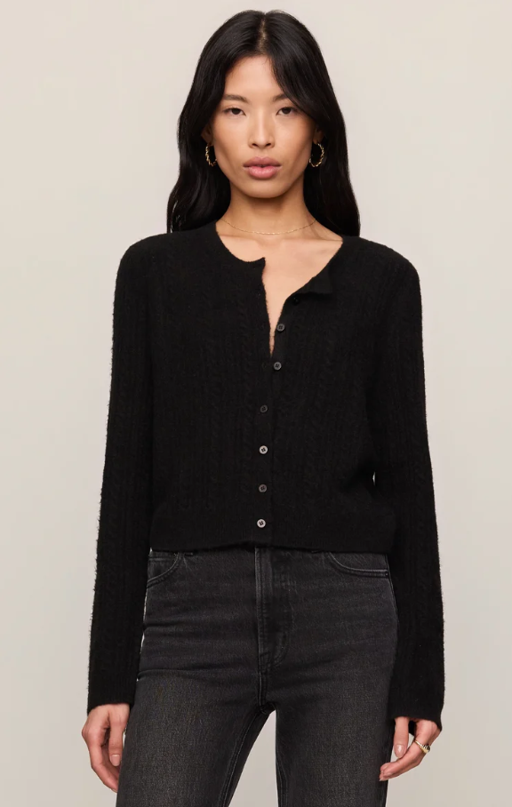 Medina Pointelle Cable Cardigan, Black