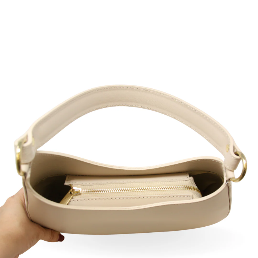 Italian Leather Shoulder Crossbody Bag, Ivory - 13 Hub Lane   |  Shoulder Bags