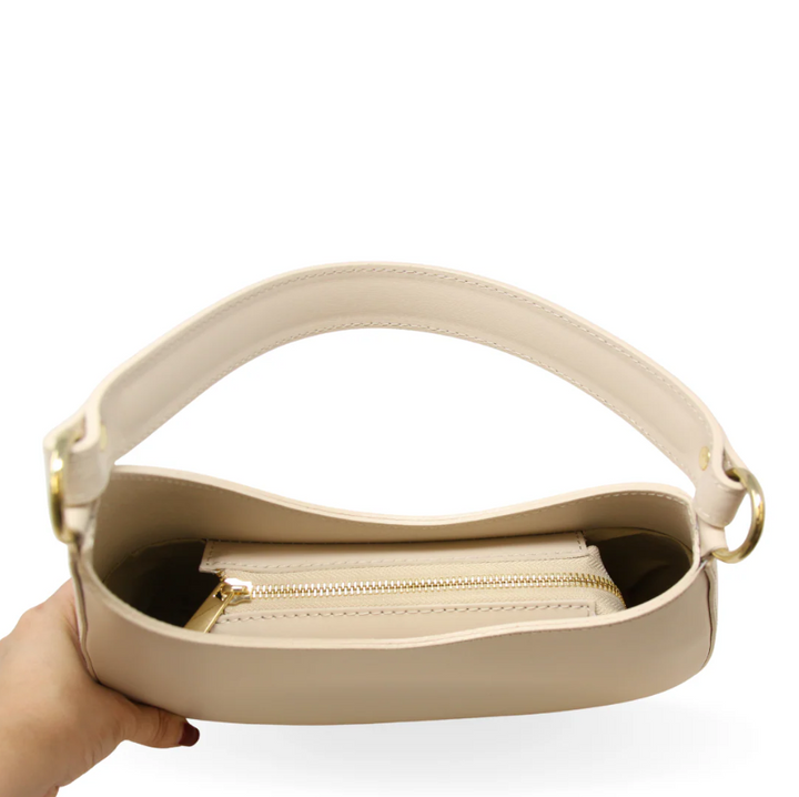 Italian Leather Shoulder Crossbody Bag, Ivory - 13 Hub Lane   |  Shoulder Bags