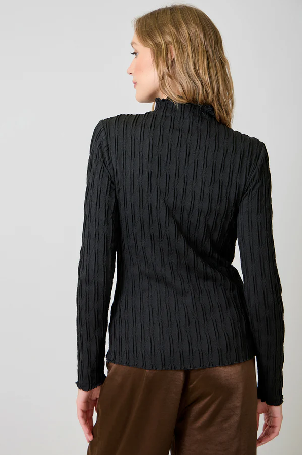 Lettuce Edge Textured Knit Top, Black