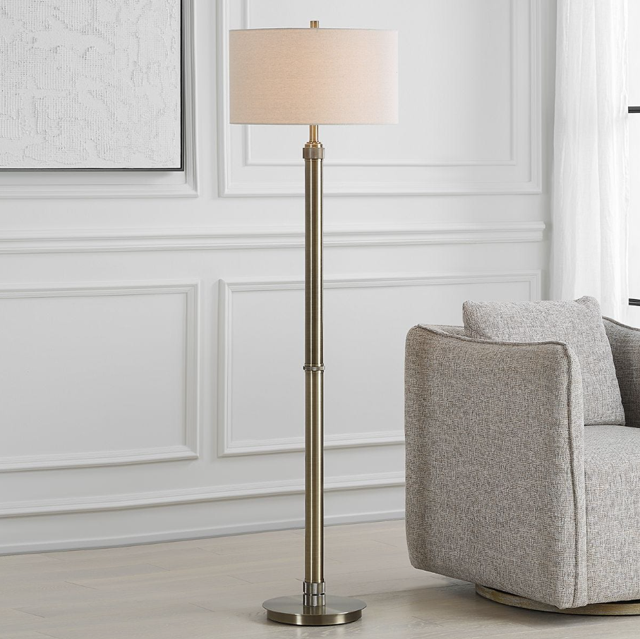 Diamond Knurl Floor Lamp, Antique Brass