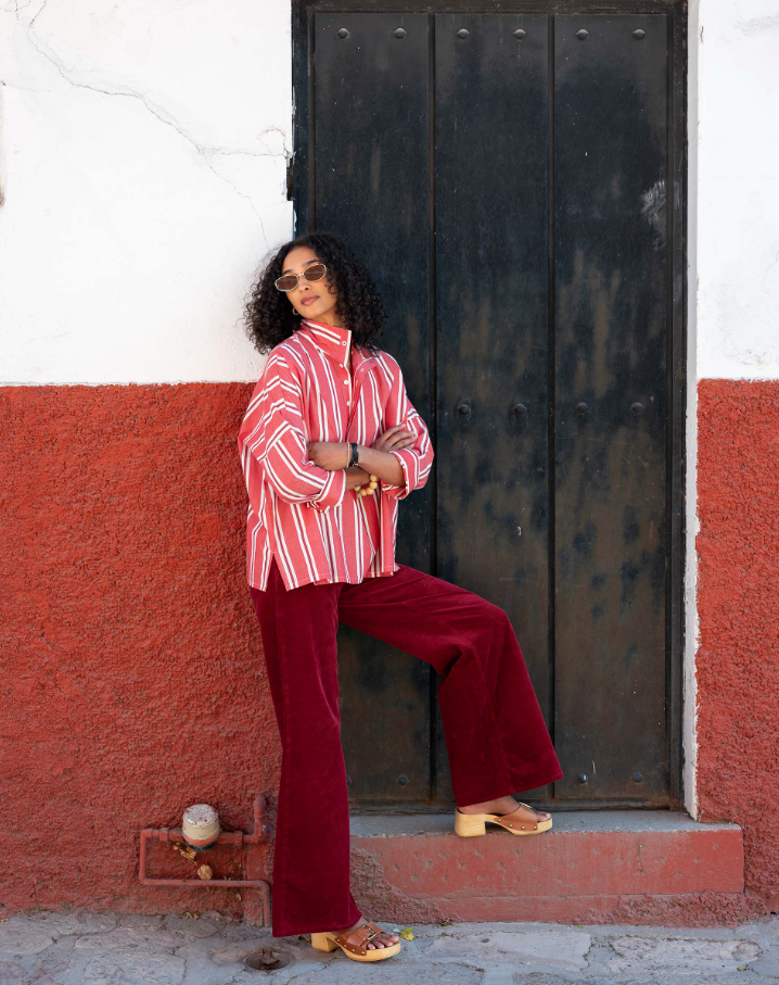 Emerson Top, Rojo Wide Stripe - 13 Hub Lane   |  Ruffle Collar Button-Ups