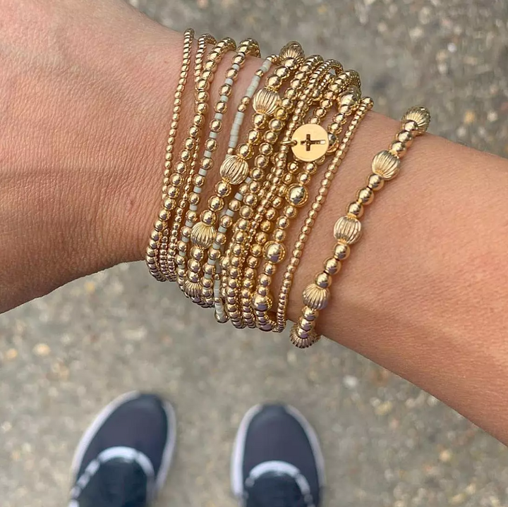 enewton classic gold 2mm bead bracelet - blessed small gold disc - 13 Hub Lane   |  Charm Bracelets