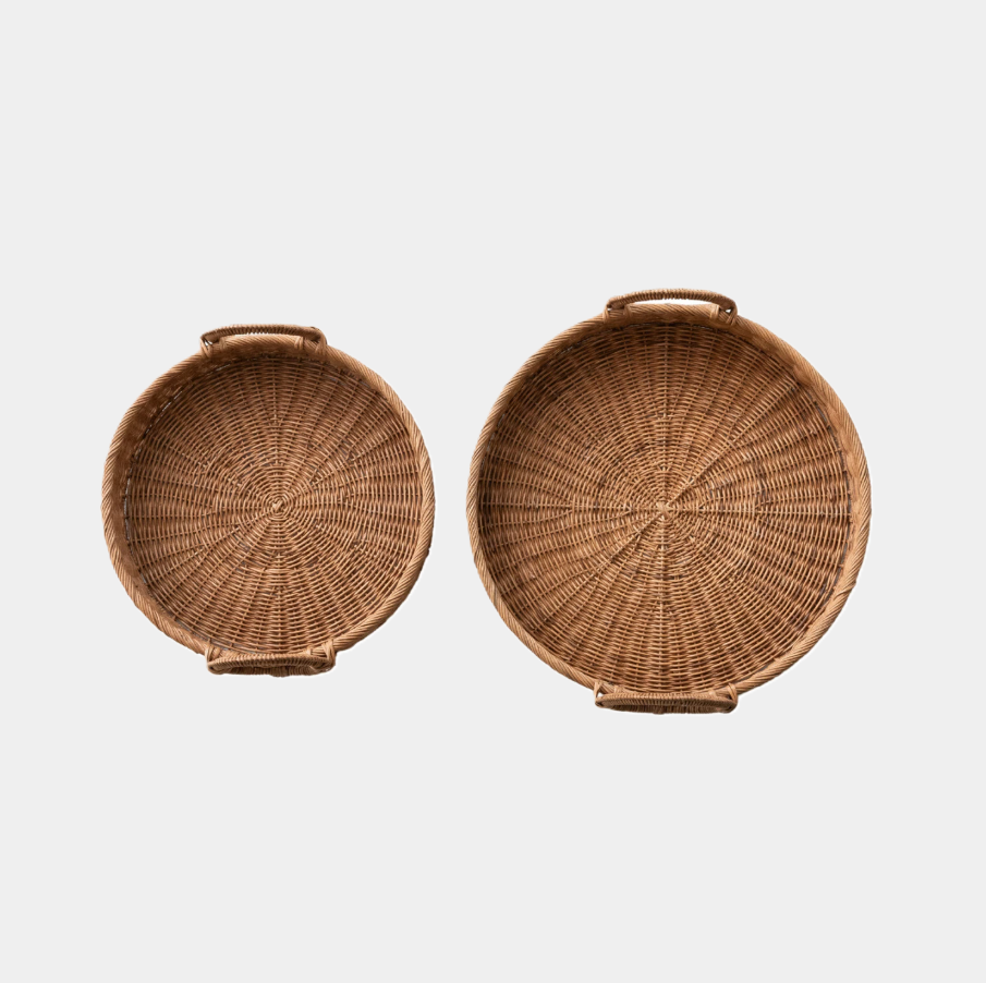 Decorative Woven Rattan Tray w/ Circle Handles - 13 Hub Lane   |  Woven Trays
